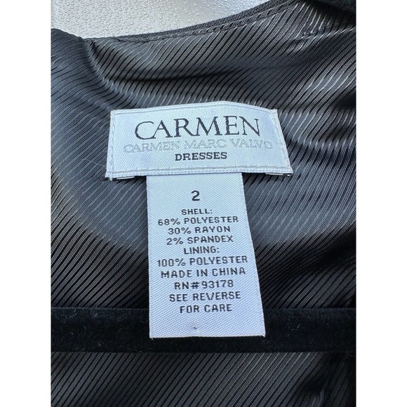 Carmen Marc Valvo black Square Neck peplum cap sleeve Form Fitting dress size 2 - Picture 3 of 13